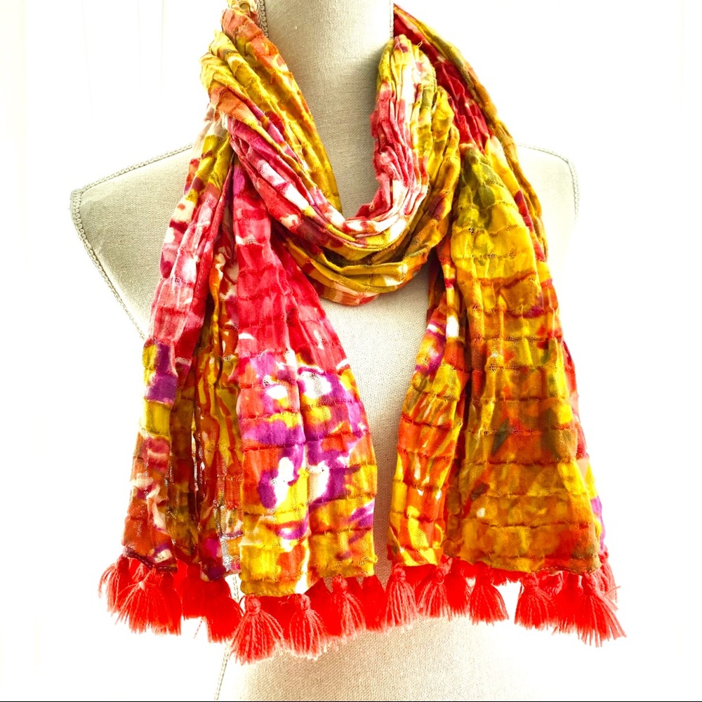 TIE Dye Tassel Fringe Scarf Wrap Belt Pink Yellow